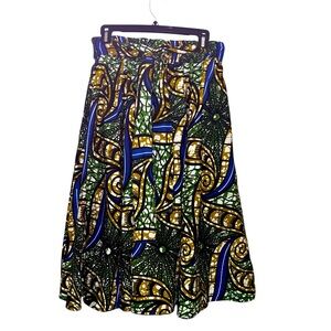 Laddi African print floral cotton full-circle belted midi skirt one size scarf